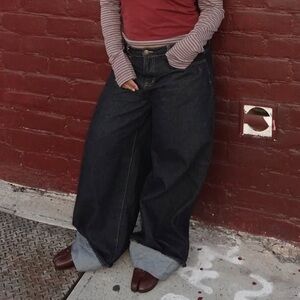 Edikted Dark Blue Wide Leg Jeans